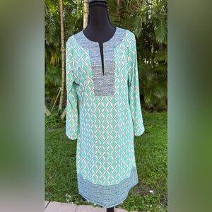 CABANA LIFE Napa Embroidered Split Neck Tunic- Mini Dress 3/4 Sleeve NWOT